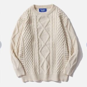 Elfric Eden Ivory Cable Knit Crewneck Sweater